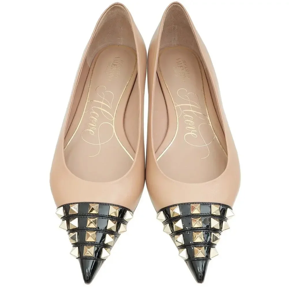 Valentino Garavani Nude Black Bicolor Rockstud Alcove Ballet Flats 35